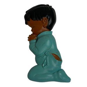 1984 Miller Studio Chalkware Praying Boy Brown Skin Blue PJs 6.5" x 3"